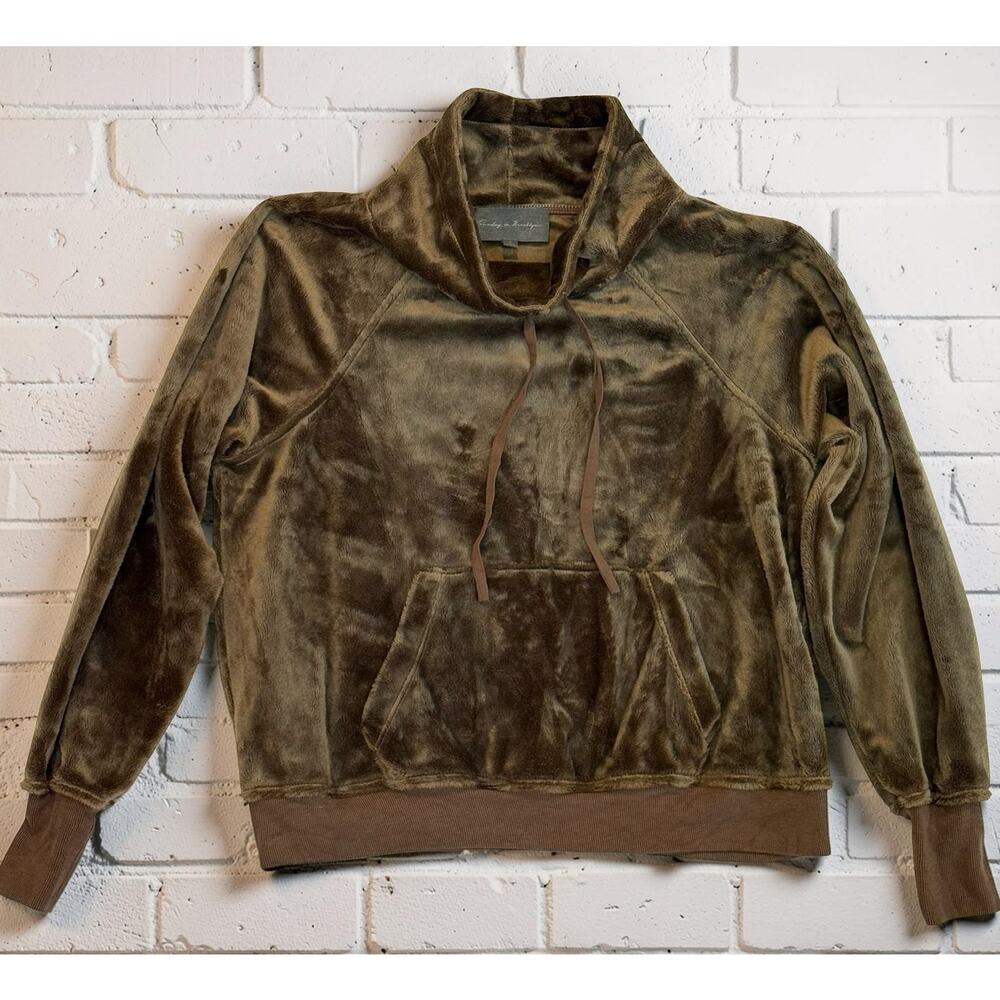 Anthropologie Sunday in Brooklyn Women's Olive Velour Cowl Neck‎ Drawstring Sz S
